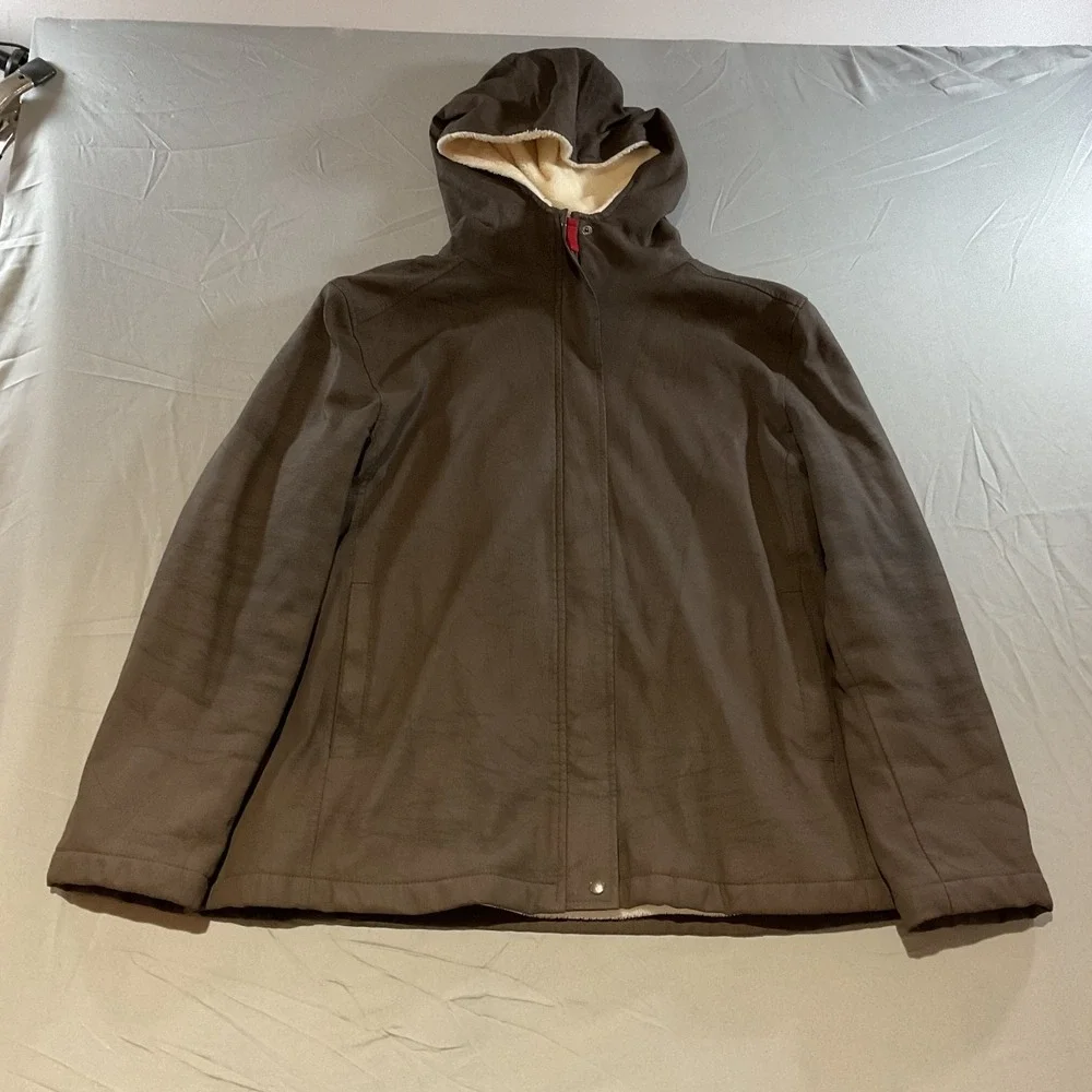 Weatherproof Men's L Brown Hooded Jacket Fleece Lined Full Zip Winter Coat